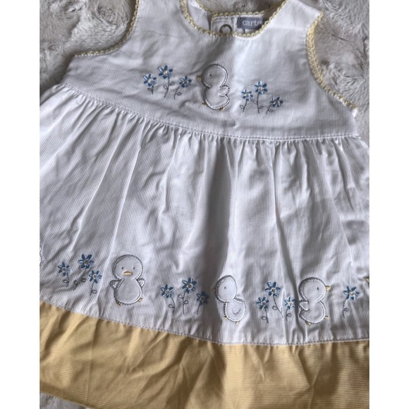 Vintage Carters Baby Girl Sleeveless Duck Dress 100% Cotton White Yellow Size NB - Picture 2 of 5